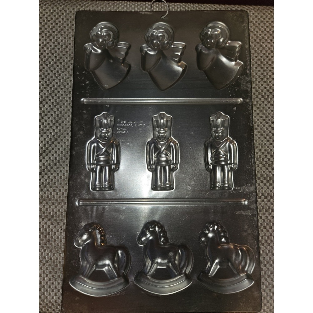 Vintage Wilton Christmas Angel Tin Soldier & Rocking Horse Cookie Mold 1985